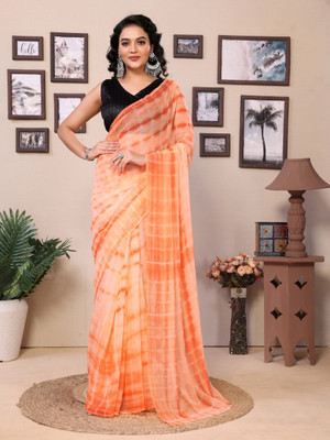 GOLDOLL FAB Digital Print Leheria Georgette Saree(Orange)