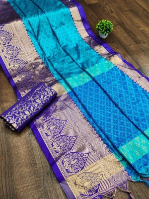 HouseOfCommon Woven Bollywood Jacquard, Art Silk Saree(Light Blue)