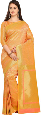 Saanjh Woven Saree with Attached Blouse Art Silk Saree(Orange)