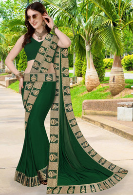 FabDaisy Printed Banarasi Lycra Blend Saree(Green)