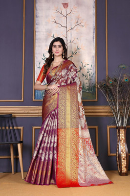 jayant creation Self Design Kanjivaram Jacquard, Silk Blend Saree(Magenta)