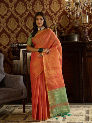 Vichitra Woven, Self Design Banarasi Tissue, Silk Blend Saree(Pink)
