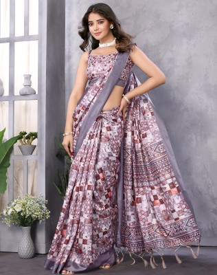 YASHIKA Printed, Floral Print Bollywood Art Silk Saree(Grey)