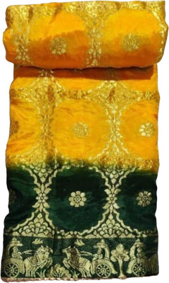GoVika Self Design Bandhani Art Silk Saree(Yellow, Green)