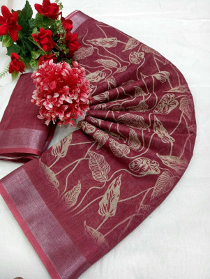 HouseOfCommon Woven Kanjivaram Linen, Cotton Linen Saree(Pack of 2, Maroon)