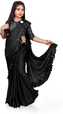 VRAJTEX FAB Embellished Bollywood Lycra Blend Saree(Black)