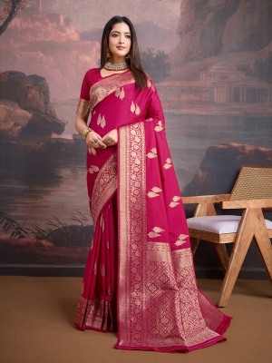 House of Pataudi Woven, Self Design Banarasi Silk Blend Saree(Pink)