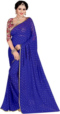 V And V Shop Printed Daily Wear Silk Blend, Chiffon Saree(Blue)