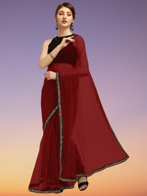 RE Renny Enterprise Self Design Bollywood Net Saree(Maroon)