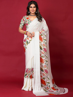 Tasrika Printed Daily Wear Georgette Saree(White)
