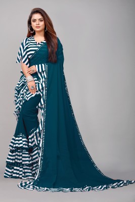 Glamour Hub Striped Bollywood Georgette Saree(Dark Blue, White)