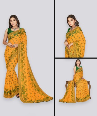 Anand Sarees Geometric Print Daily Wear Georgette Saree(Green, Yellow)