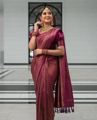 PHEASANT Woven Kanjivaram Jacquard, Art Silk Saree(Magenta)