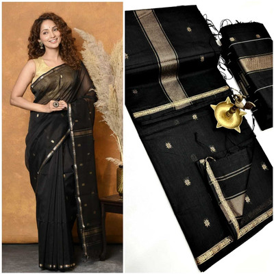 SIRINIKAA FASHIONS Woven Handloom Pure Cotton Saree(Black)