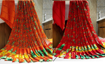 Sitanjali Floral Print Maheshwari Georgette Saree(Pack of 2, Multicolor)
