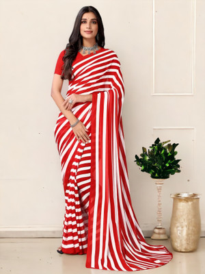 Moda Rapido Striped Bollywood Georgette Saree(Red)