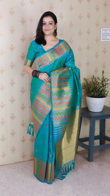 all about you Woven Banarasi Silk Blend Saree(Blue)