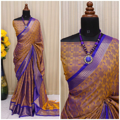 SHIVAY FASHION Woven Kanjivaram Jacquard Saree(Gold)