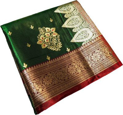 satrangi creation Embroidered Banarasi Satin Saree(Light Green)