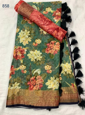 Arpita Fashion Printed, Self Design, Digital Print Bollywood Cotton Blend, Cotton Linen Saree(Multicolor)