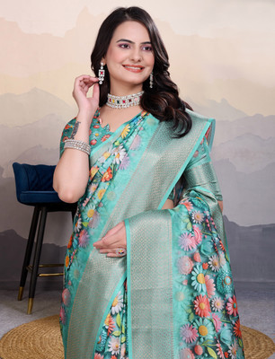 pari creation Printed Banarasi Georgette Saree(Green)