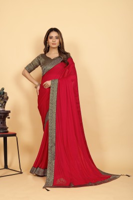 Parmila Fashion Embellished Bollywood Art Silk Saree(Red)