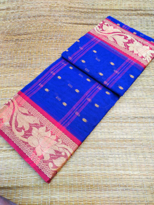 Maasaree Self Design Tant Pure Cotton Saree(Blue)