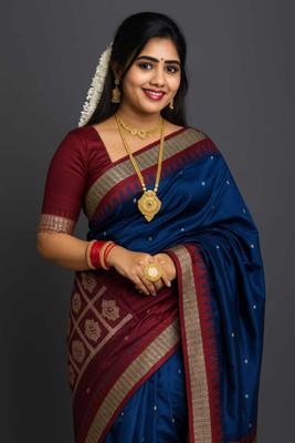Sijileen Embroidered Sambalpuri Art Silk Saree(Dark Blue)