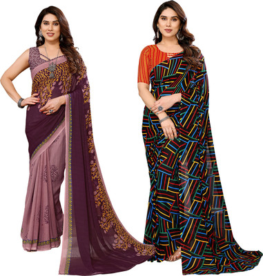 kashvi sarees Printed Daily Wear Georgette Saree(Pack of 2, Maroon, Brown, Multicolor)