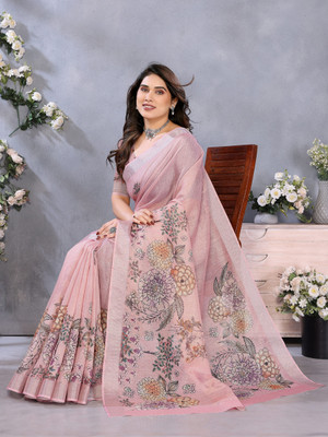 Soor Panchi Digital Print Kanjivaram Cotton Silk Saree(Pink)