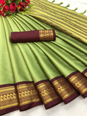 PRANJAL ART Woven Banarasi Jacquard Saree(Green)