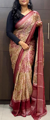 VD PRINTS Printed Bandhani Chiffon Saree(Brown, Maroon)