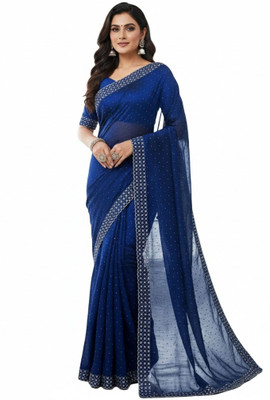 Bhawani saree center Embellished Bollywood Pure Silk Saree(Blue)