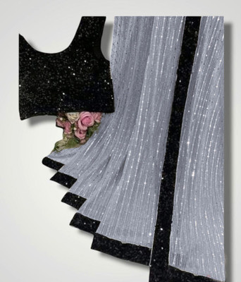 PATTARI Embroidered Bollywood Net Saree(Grey)