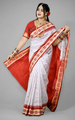 ETHNIC SAREES Bharat Embellished Ikkat Art Silk Saree(White)