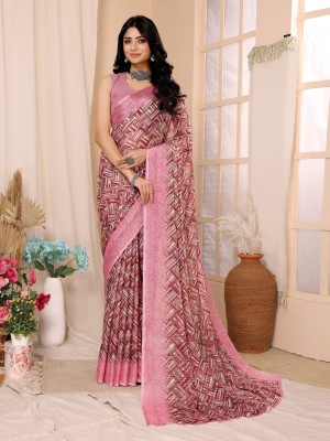 SARETRA MALL Printed, Geometric Print Bollywood Georgette Saree(Pink)