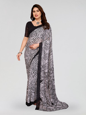 Moda Rapido Geometric Print Daily Wear Georgette Saree(Black, White)