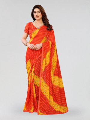Moda Rapido Printed Daily Wear Georgette Saree(Red, Yellow)