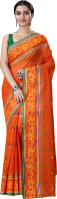 Ruuprekha Self Design Tant Pure Cotton Saree(Orange)