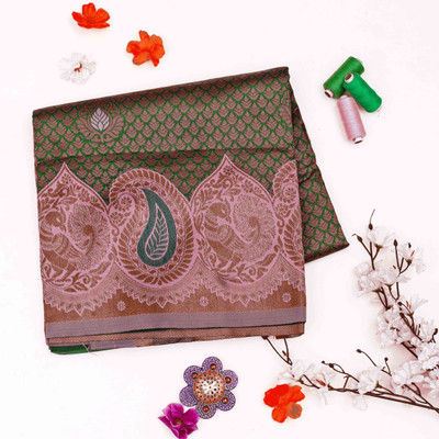 WILLMAKE Paisley Bollywood Jacquard, Art Silk Saree(Green)