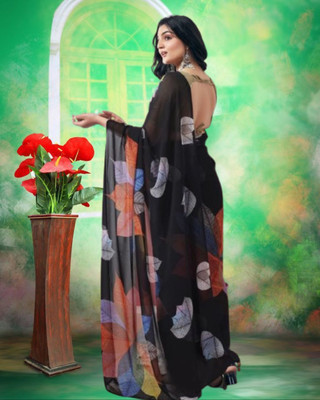 Jayu Dyed Leheria Georgette Saree(Black)