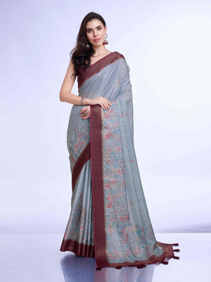 Tasrika Digital Print Daily Wear Tussar Silk Saree(Blue)