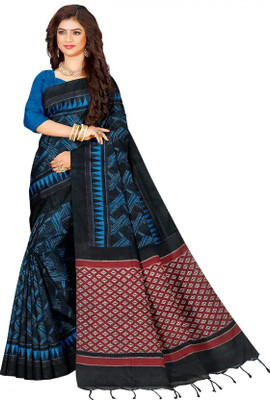 Shree Hari Printed Sambalpuri Cotton Blend Saree(Light Blue)