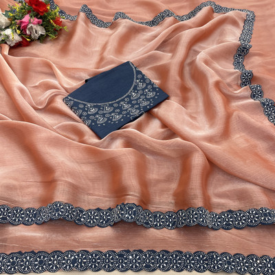 VarniRaaj Fashion Embellished Bollywood Silk Blend Saree(Pink)