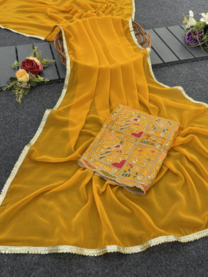 CLICKTHEMALL Self Design Bollywood Georgette Saree(Yellow)