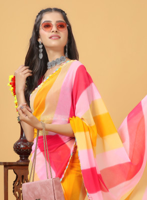 PRETTYAGE Digital Print, Solid/Plain Bollywood Georgette Saree(Yellow)