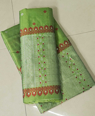 vrajnetic Woven Mekhela Chador Pure Silk Saree(Green)