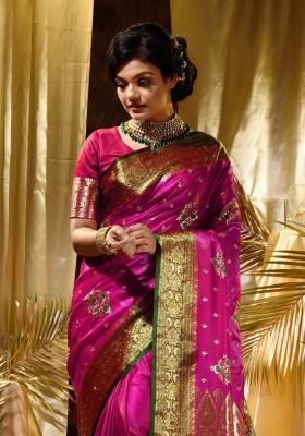 manmohitsaree Woven Banarasi Jacquard Saree(Pink)