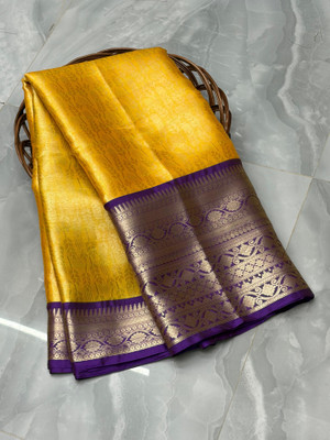 Haniya creation Woven Banarasi Art Silk Saree(Yellow)