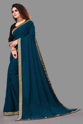 DHRAM CREATION Solid/Plain Bollywood Georgette Saree(Multicolor)